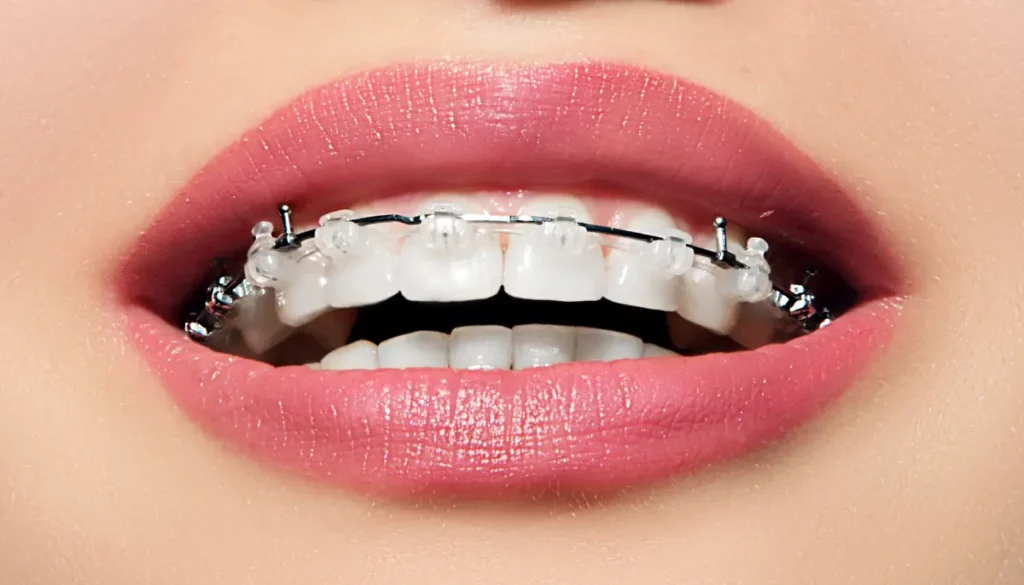 Zahnspange mit Keramik-Brackets Zahnspange mit Keramik-Brackets