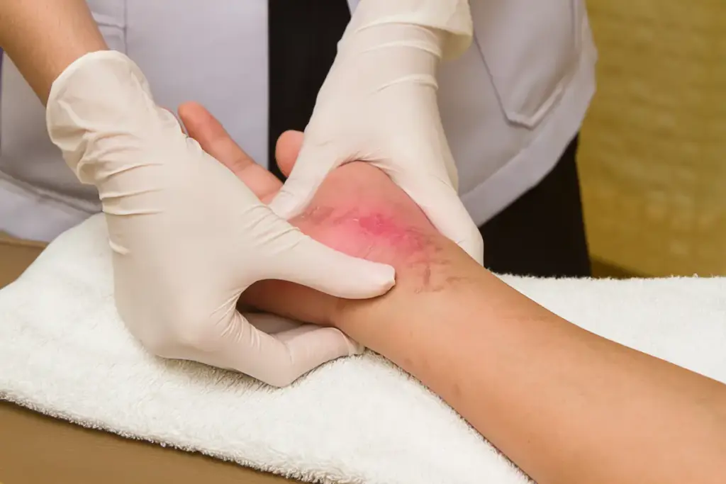 Patient bekommt eine Massage an einer Narbe an der Hand Narbenpflege nach OP – Tipps für eine optimale Wundheilung